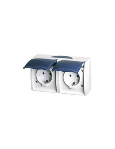 Enchufe doble de superficie schuko con tapa estanco 3088.2 Serie Ocean de Niessen