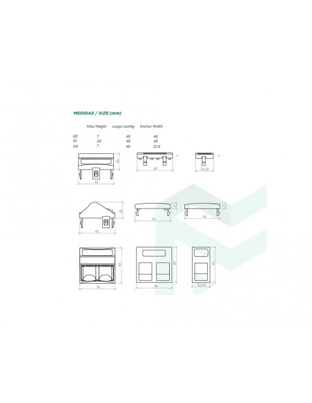 Módulo plano de 45x45 con antipolvo conector tipo Keystone y Systimax de Mmconecta Módulo plano de 45x45 con antipolvo conector tipo Keystone y Systimax de Mmconecta