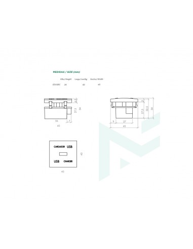 Módulo plano de 45x45 con cargador USB de Mmconecta