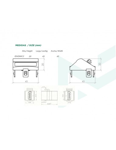 Módulo inclinado de 45x45 c/antipolvo con conector USB hembra-hembra IDUSB2/4 de Mmconecta