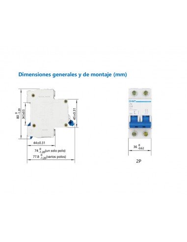 Interruptor automático bipolar para viviendas 6kA EBG-2 de Chint Electric