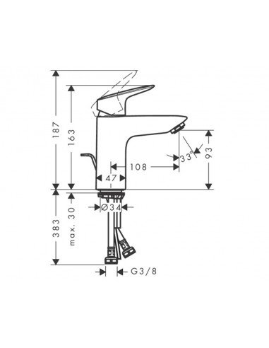 Robinetterie de lavabo Hansgrohe Logis avec vidange synthétique automatique 71100000