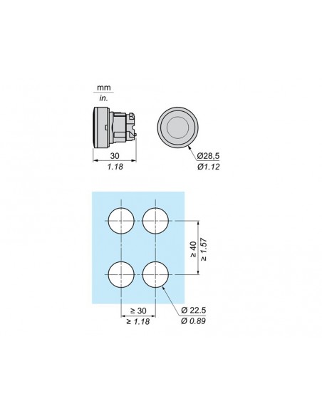 Tête de bouton lumineux Schneider diamètre 22 ZB4BW Tête de bouton lumineux Schneider diamètre 22 ZB4BW