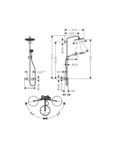 Hansgrohe SHOWERPIPE CROMA S 280 1 jet noir colonne de douche 26890670