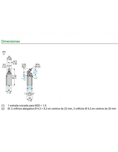Interrupteur de fin de course à galet thermoplastique Telemecanique XCKN2121P20