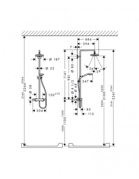 Columna de ducha SHOWERPIPE 180 CROMA SELECT S 2jet 27253400 de Hansgrohe