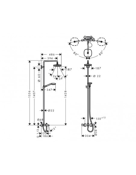 Columna de bañera SHOWERPIPE CROMA SELECT E 180 2Jet 27352400 de Hansgrohe Columna de bañera SHOWERPIPE CROMA SELECT E 180 2Jet 27352400 de Hansgrohe