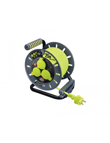 Enrollacable alargador de 25metros 3 enchufes Schuko IP44 16A de Luceco Enrollacable alargador de 25metros 3 enchufes Schuko IP44 16A de Luceco